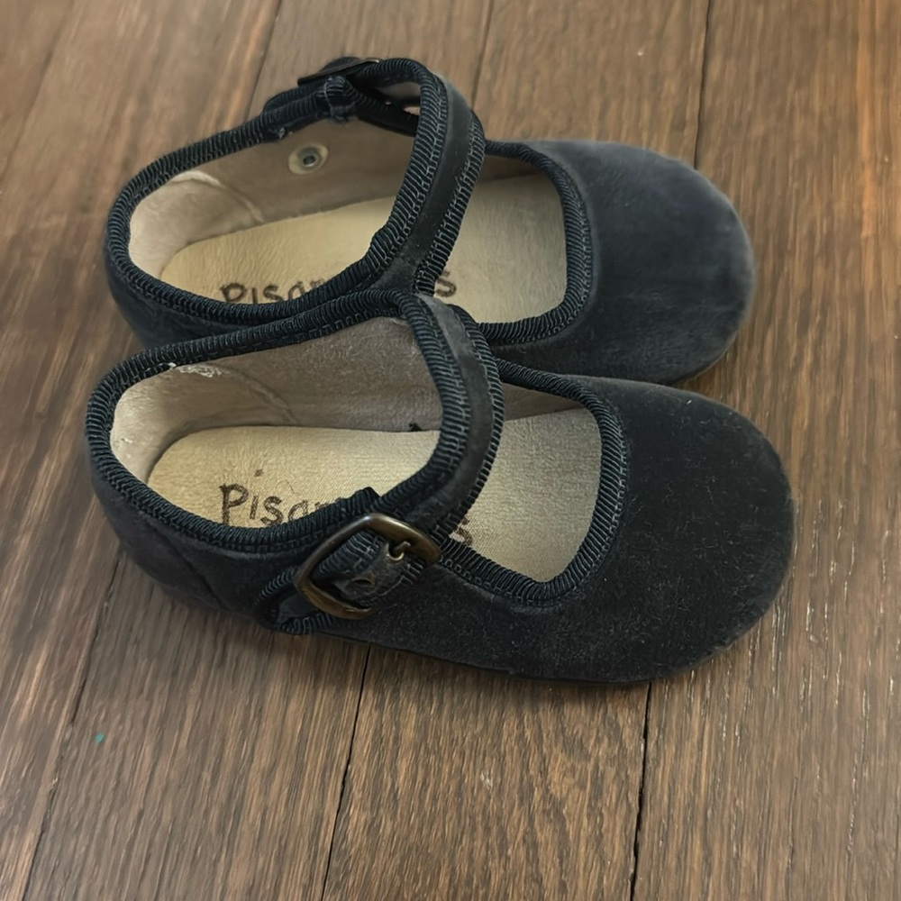 Pisamonas Baby Girl Grey Velvet Mary Janes
